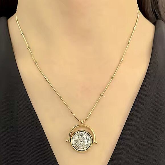 Gold Greek Roman Signet Ring Matching Necklace Set Double Sided Disc God… - Picture 3 of 14